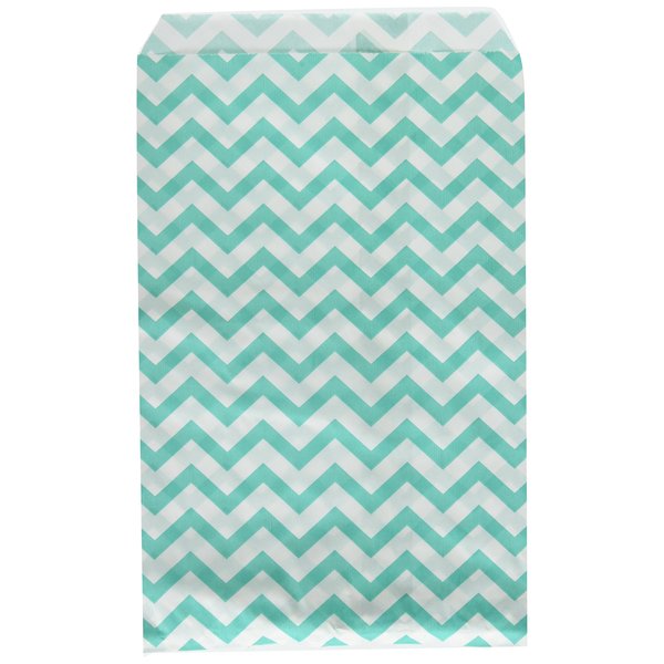 Caddy Bay Collection 200 pcs Turquoise Chevron Paper Gift Bags Shopping Sales Tote Bags 6" x 9" Zig Zag Design