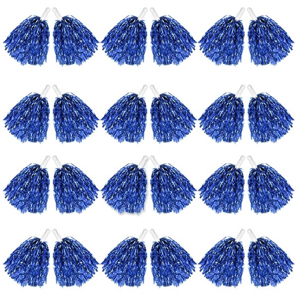 DILIBRA 24Pcs Metallic Cheerleading Pom Poms, Cheerleaders Cheer Pompoms with Baton Handle, Cheering Squad Hand Flower for Adults Team Spirit Sports Game Dancing Party (Blue)