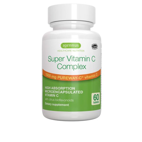 High Absorption Super Vitamin C, Clean Label Pureway-C 1000mg, Vegan Vitamin C with Bioflavonoids, 60 Servings, 24-Hour Action, Immune Health, Energy, Heart & Brain, by Igennus