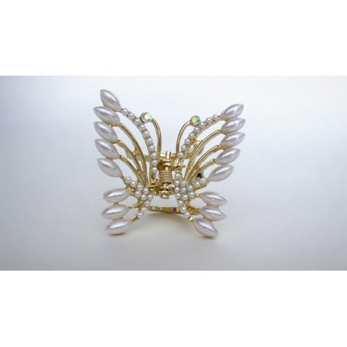 Pearl and crystal butterfly gold hair claw clip bridal clip bridal barrette