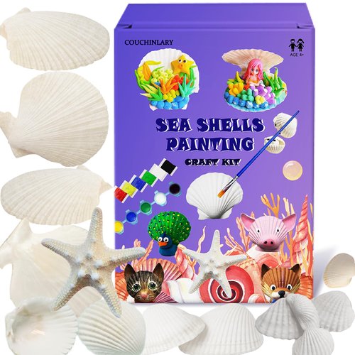 COUCHINLARY DIY Natural Sea Shells Painting Kit for Kids Children Starfish Glow in The Dark Arts&Crafts Kit Gifts Creative Art Toys for Girls Boys Age 4+,5, 6, 7, 8, 9, 10, 11, 12 Year Old