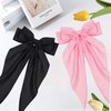 Beleki Hair Bows for Women Girls, 2PCS Satin Bows for Hair, Black Silky Bow Pink Coquette Bows Oversized Hair Ribbon Bows with Long Tail French Hair Barrette Aesthetic Hair Accessories Women Gift