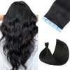 Tape in Hair Extenions Real Human Hair #1 Jet Black Hair Extensions Tape in Straight Seamless Skin Weft Tape Hair Extensions 50g 20Pcs