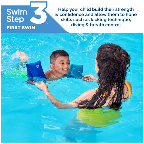 Swimways Soft Swimmies Toddler Floaties, Learn-to-Swim Inflatable Pool Floats & Arm Floaties, Swimming Pool Accessories for Kids Aged 3-5, Blue