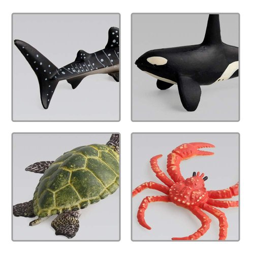 Sea Animal Figures Model Shark Whale Fish Turtle Crab Statues Home Decor Educational Laerning Desktop Decoration Toys Birthday Gifts(14 PCS)