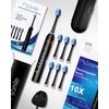 MySmile Electric Toothbrush for Adults, Rechargeable Sonic Electronic Toothbrush with 6 Brush Heads and Travel Case, 2 Mins 5 Modes Smart Timer, 48000VPM (Black)
