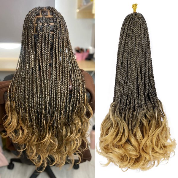 French Curl Crochet Braids 18 Inch 6 Packs Goddess Box Braids Crochet Hair Pre Looped French Curly Braiding Hair Crochet Box Braids With Curly Wavy Ends Synthetic Hair Extensions (#1B/27)