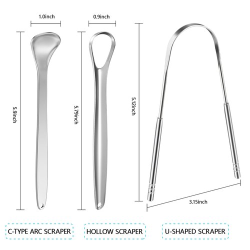 MORGLES Tongue Scraper, 4Pcs Tongue Cleaners Metal Tongue Scraper with Case for Adults Kids, Great for Oral Hygiene Reduce Bad Breath