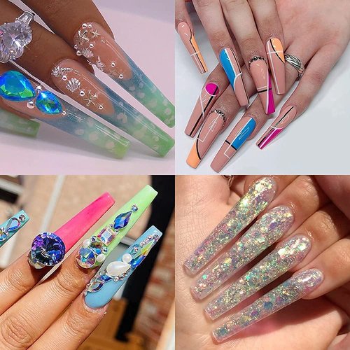 Coffin Nail Tips,Acrylic Nail Tips, French Coffin Ballerina Nail Tips, Clear Ballerina Nail Tips,YIMART 240pcs/box XXL Extra Long French Nail Tips for Nails Salon and Home DIY(Natural With Box)