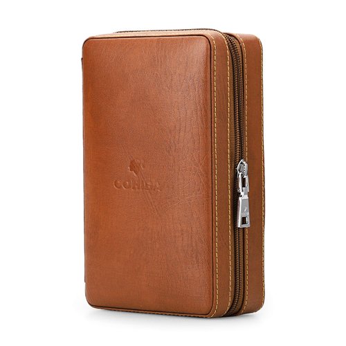 Time C Club 4-Finger Portable Travel Leather Cigar Case, Cigar Cutter, Cigar Humidor with Cigar Cutter and Humidifier, Groomsmen Gift, Birthday Gift