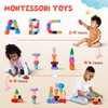 Qubomax 40 Pcs Wooden Stacking Rocks & Sensory Learning Toys for Ages 3-9 | Develops Motor Skills & Creativity for Girl or Boy - Stacking Blocks for Birthday Gift