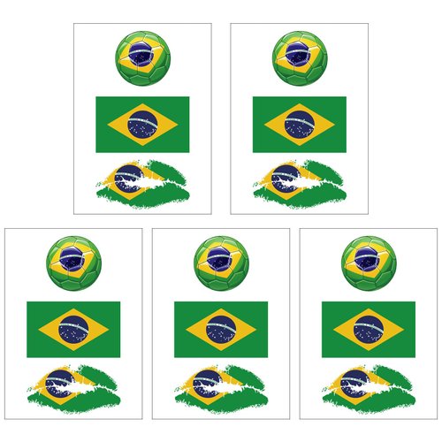 CARGEN National Flag Temporary Tattoos - 5 Sheets 3 Patterns Brazil Flag Tattoos for Brazilian Football Match World Cup Ball Game Great on Arm Face Shoulder for Kids Adults Party Festival