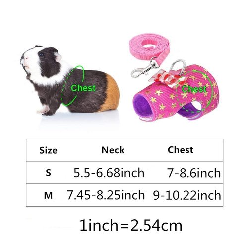 Wontee Small Pet Harness Vest and Leash Set with Bowknot and Bell Decor for Gerbil Guinea Pig Squirrel Kitten Outdoor Walking (S, Pink Star)