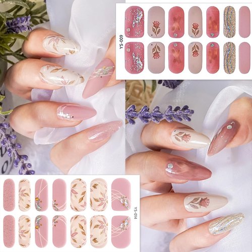 NEWSPIED 8 Sheets Summer Gel Nail Strips Stickers Spring Flowers Full Wrap Nail Stickers for Nail Art Daisy Floral Design Long Lasting Gel Nail Polish Strips for Women Girls DIY Manicure Decals