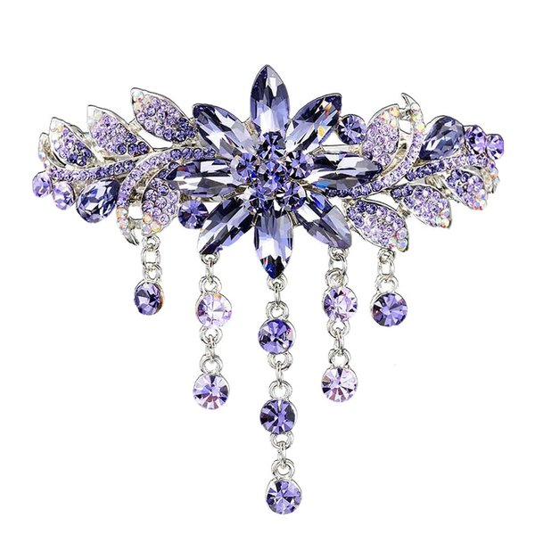 E EMZHOLE Luxury Hair Barrettes Flower Tassel Design Spring Clip Rhinestone Hairpin Crystal Hair Clip Hair Accessories for Women Girls (Purple)