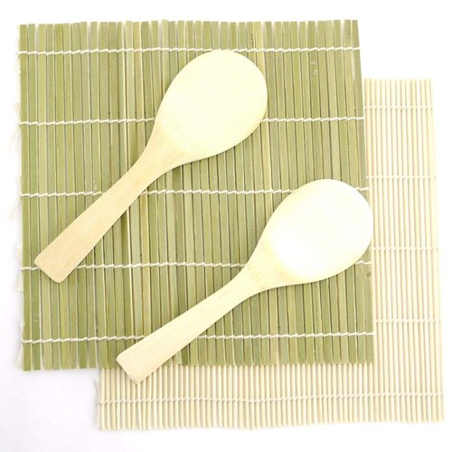 BambooMN 10.6" Hangiri Oke Sushi Rice Cooling Bowl/Tub with 5 Pieces Sushi Making Serving Accessory Kit - Small