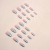 Press on Nails Almond Blue French Tip 24Pcs Glossy Full Cover Acrylic Medium Reusable Blue False Nails with Pearl Designs Natural Artificial Almond Fake Nails with Glue Stick on Fingernails for Women