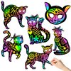 WATINC 60pcs Day of The Dead Scratch Craft Skeleton Cat Art for Kids, Dia De Los Muertos DIY Magic Halloween Scratch Skull Cat Hanging Ornament, Sugar Skeleton Cat Craft Kit for Mexican Party Supplies