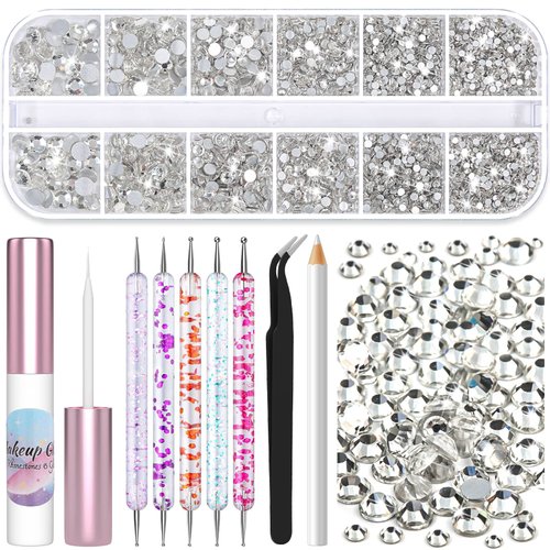 Shynek 3600Pcs Gems Rhinestones with Makeup Glue, Tweezers Dotting Tools for Face Nail Art Body H...