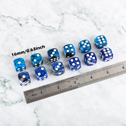 24 Pieces 16mm Marble 6 Sided Dice Round Corner D6 Dice Set Card Game Dice for MTG DND Tenzi Farkle Yahtzee Bunco or Math Learning