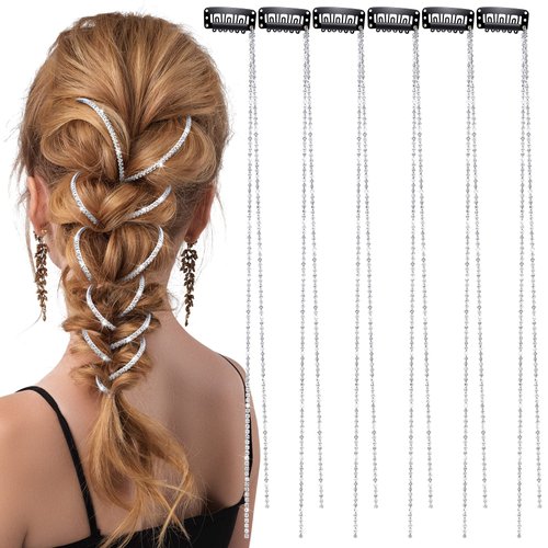 Chunyin Women's Hair Clip, Rhinestone Hair Accessories, 6 Count (Shiny Silver)