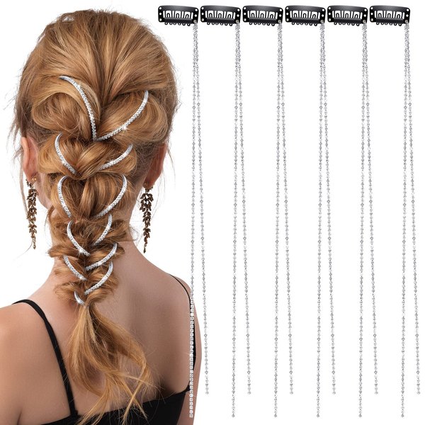Chunyin Women's Hair Clip, Rhinestone Hair Accessories, 6 Count (Shiny Silver)