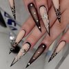 IMRAIN Black Ombre Press on Nails Long Stiletto Fake Nails Matte Rhinestone Extra Long False Nails Full Cover Glossy Glue on Acrylic Nails for Women 24Pcs