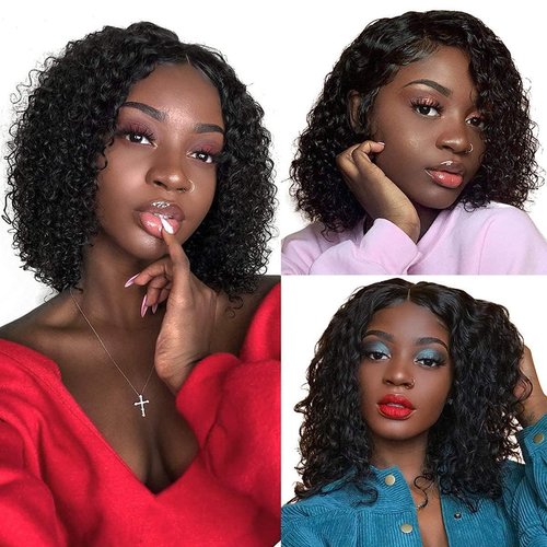 DreamPack Wear and Go Glueless Wigs Human Hair Pre Plucked 4x4 Water Wave Bob lace Front Wigs Human Hair for Women Brazilian Virgin Hair Short Curly Lace Front Wigs Natural Black 12inch