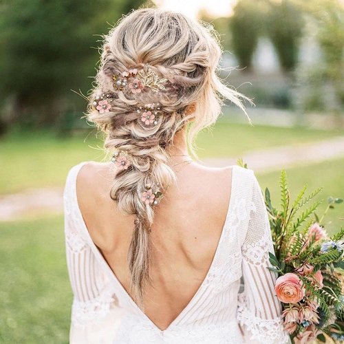 5 PCS Bridal Flower Wedding Hair Pins Crystal Pearl Hair Clips Headpiece Gold Wedding Hair Accessories Jewelry with Rhinestone for Brides Bridesmaids Women Girls Updo(Cherry Blossoms Pink)