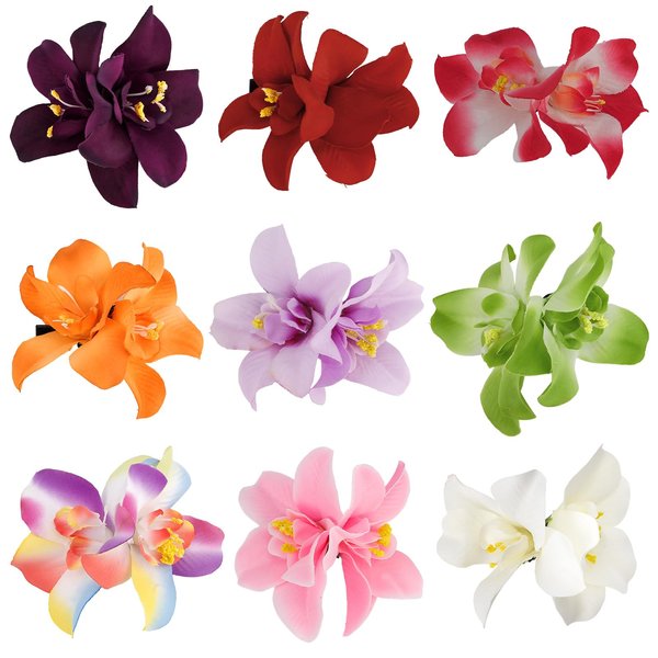 Aprince Flower Hair Clips Artificial Hawaiian Bohemian Hibiscus Plumeria Orchid Flower Hairpin Berrettes Hair Accessories for Woman Girls Seaside Holiday