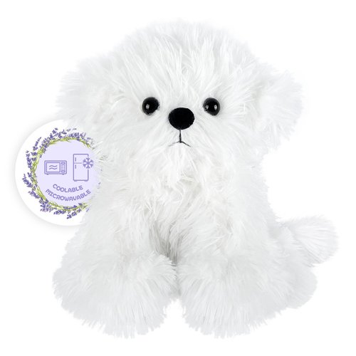 SuzziPals Heatable & Coolable Dog Stuffed Animals, Microwave Heating Pad Stuffed Animal for Cramps & Pain, Stuffed Dog Plush Toys for Anxiety, Puppy Stuffed Animal for Companion, Bichon Frise Dog Gift