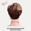 Melanin Manes Layered Pixie Cut Short Wig With Bangs 100% Brazilian Human Hair Ombre Brown with Blonde Highlights 4/27 180% Density Glueless Machine Made With Razor Comb With Wig Cap Adjustable Cap