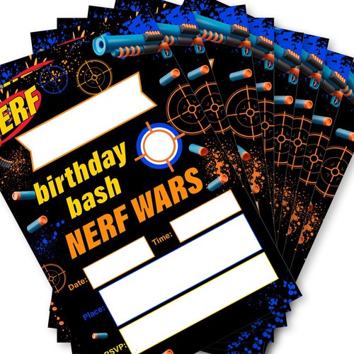 Soiceu Nerf War Birthday Invitations Dart Gun Battle Boys Party Invites with Envelopes Set of 20