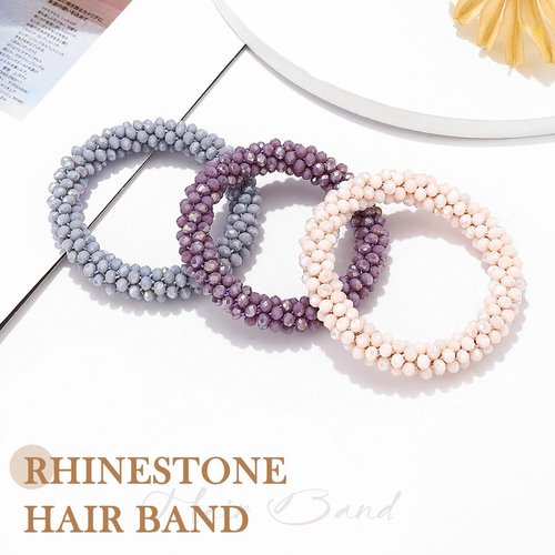 Fashey Pearl Hair Ties Rhinestone Ponytail Holder 3 Pcs Bead Set Hair Scrunchies Elastic Hair Bands Hair Accessories for Women and Girls (white,purple,grey)