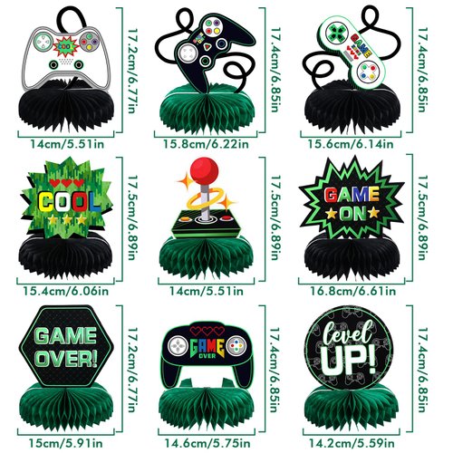 9 Pieces Video Game Honeycomb Table Centerpieces Video Game Table Toppers 3D Gaming Party Decorations for Video Game Birthday Baby Shower Theme Party Supplies