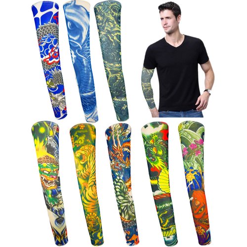 iToolai Temporary Tattoo Sleeves for Men, 8 pcs Set UV Protection Cooling Arts Tattoo Arm Sleeves Slip on(Dragon Designs)