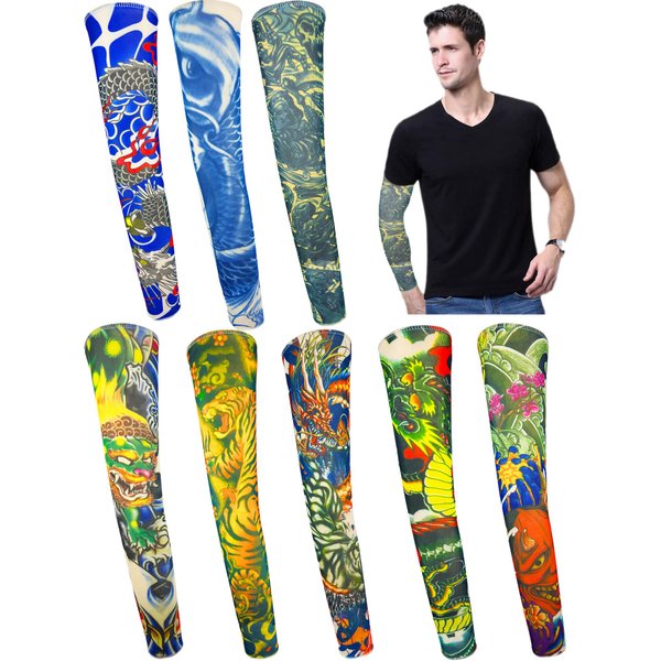 iToolai Temporary Tattoo Sleeves for Men, 8 pcs Set UV Protection Cooling Arts Tattoo Arm Sleeves Slip on(Dragon Designs)