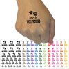 Irish Wolfhound Dog Paw Prints Fun Text Temporary Tattoo Water Resistant Fake Body Art Set Collection - Dark Green (One Sheet)