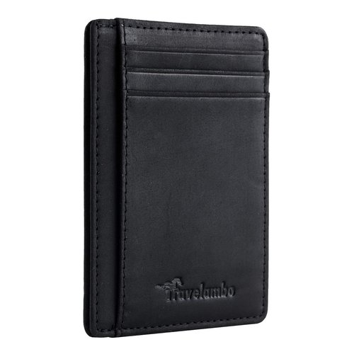 Travelambo Front Pocket Minimalist Leather Slim Wallet RFID Blocking Medium Size Card Holder Gifts for Men (03 CH Black)