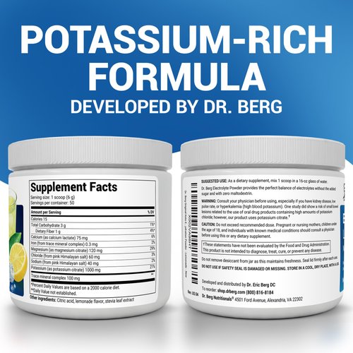 Dr. Berg Zero Sugar Hydration Keto Electrolyte Powder - Enhanced w/ 1000 mg of Potassium & Real Pink Himalayan Salt (NOT Table Salt) - Lemonade Flavor Hydration Drink Mix Supplement - 50 Servings