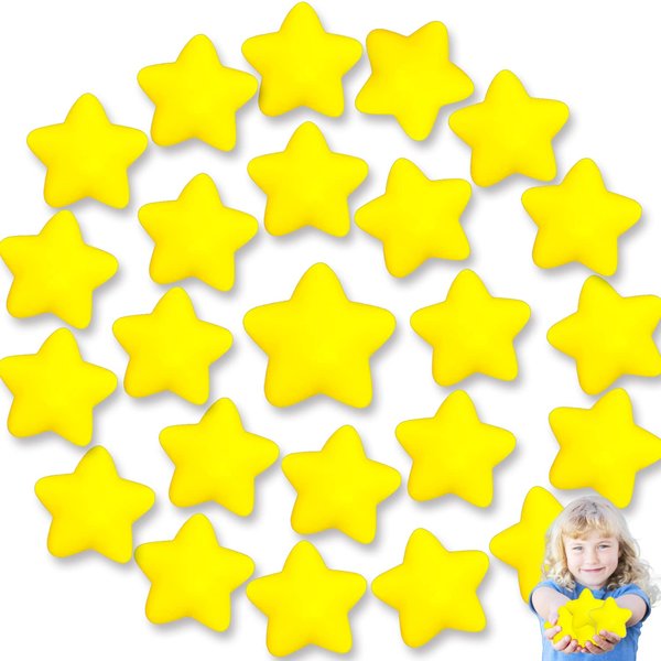 24pcs Star Stress Balls,Mini Star Foam Squeeze Ball,Yellow Anxiety Relief Star Toys for School Reward,Carnival Prizes,Party Favors,Hand Exercise