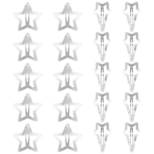 20 PCS 1.2" Star Hair Clips, Mabor Silver Star Clips Snap Y2K Hair Accessories,2000s Y2K Silver Metal Hair Clips, Festival Star Hair Clips Barrettes for Women Styling Birthday Gifts