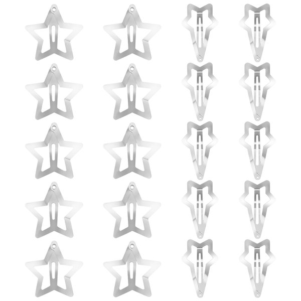 20 PCS 1.2" Star Hair Clips, Mabor Silver Star Clips Snap Y2K Hair Accessories,2000s Y2K Silver Metal Hair Clips, Festival Star Hair Clips Barrettes for Women Styling Birthday Gifts