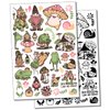 Whimsical Gnomes Mushrooms Frogs Fantasy Temporary Tattoo Water Resistant Fake Body Art Set Collection - Color (One Sheet)