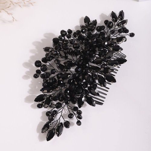 Missgrace Women Bridal Wedding Dainty Black Halloween Rhinestones Crystal Side Hair Comb Special Occasion Headpiece Hair Accessories for Women (style 1)