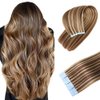 Tape in Hair Extensions Human Hair 100% Real Remy Human Hair Extensions Seamless Straight Hair extensions Real Human Hair Tape in Extensions 20 Inch 20Pieces 50g/Set #4p27 Dark Brown/Blonde Hair