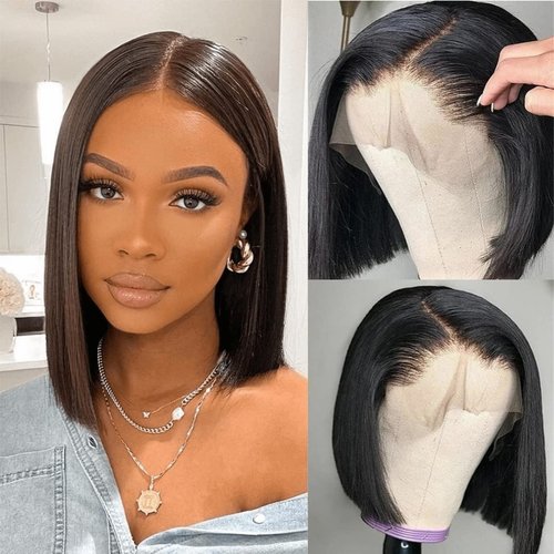 YIBUSI Bob Wig Human Hair 13x4 Frontal Lace Wig 14 Inch Straight Bob Lace Front Wigs Human Hair 180% Density Short Bob Wigs for Black Women Human Hair HD Lace Glueless Bob Wigs Human Hair Pre Plucked