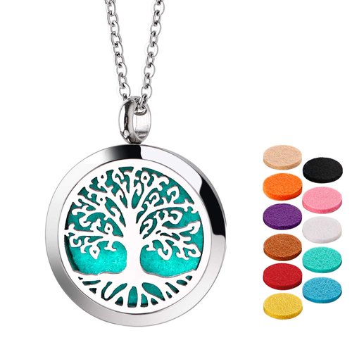 Essential Oil Necklace Diffuser Necklace Stainless Steel Not Fade Gift Set for Women and Girls 30mm Tree