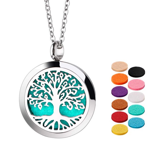 Essential Oil Necklace Diffuser Necklace Stainless Steel Not Fade Gift Set for Women and Girls 30mm Tree
