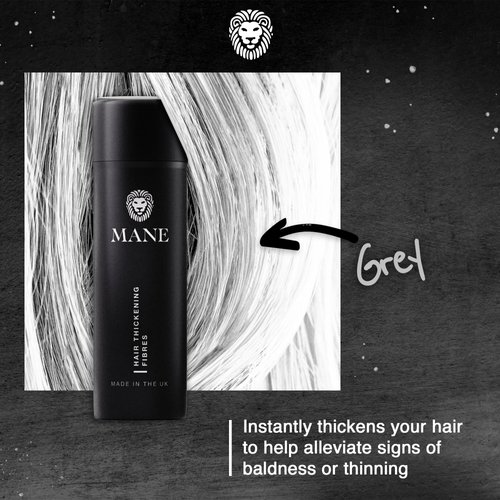 Mane Hair Fibers for Thinning Hair for Women & Men, Hair Thickener, Sprinkle-On Hair Building Fibers, Hair Illusion Hair Fibers Conceal Hair Loss & Bald Spot, Easy Apply, Long Lasting - Grey